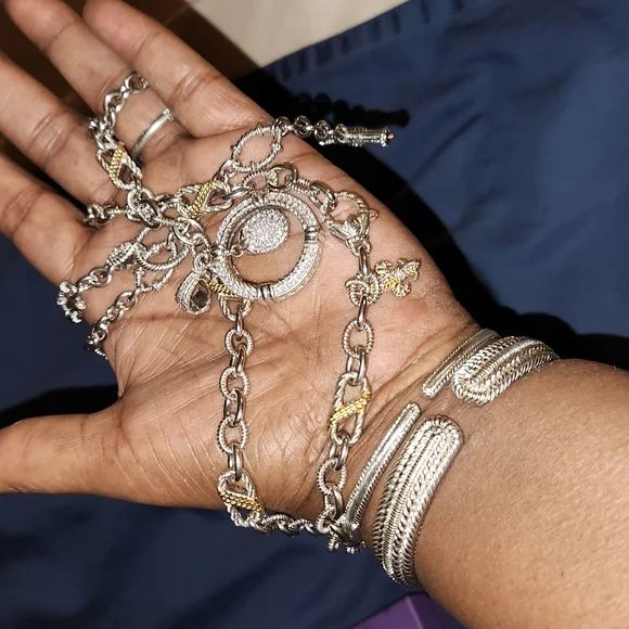 Judith Ripka Silver/ Gold 18in Heavy Chain Necklace - Picture 10 of 13